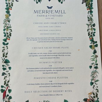 Merrie Mill Farm & Vineyard - Food menu - Wine Tasting Room Near Me - Keswick, Virginia