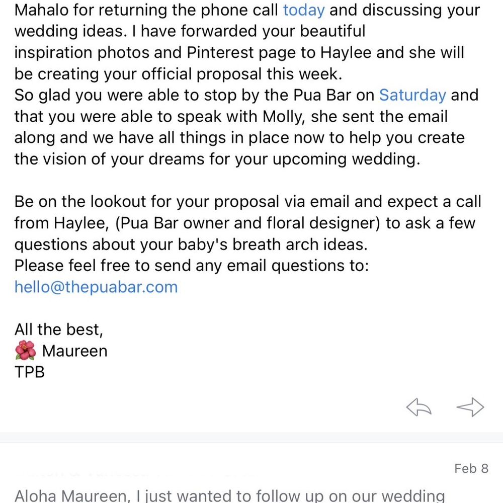 The Pua Bar - My first inquiry was made LAST YEAR- finally got a response in Jan via email - Florists Near Me - Lihue, Hawaii The Pua Bar - My first inquiry was made LAST YEAR- finally got a response in Jan via email - Florists Near Me - Lihue, Hawaii