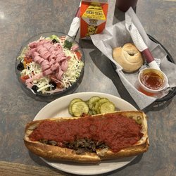 Pie's On Pizzeria - Steak Sandwich with extra sauce, extra onion, extra hot peppers, and toasted roll.