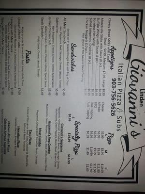 Menu photo 3 Giovanni's Pizza & Subs Linden, TX