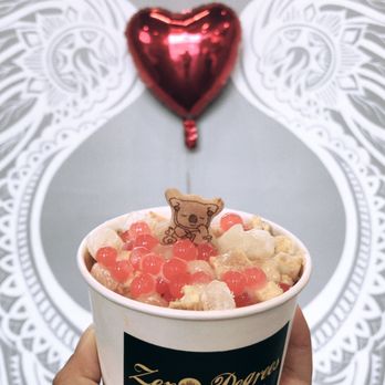 Zero Degrees - Base: Bangkok Summer (Thai Tea & Lychee) / Toppings: Mochi, Cheesecake Bites, Popping Boba / Sauces: Condensed Milk - Ice Cream & Frozen Yogurt Near Me - Gainesville, Florida