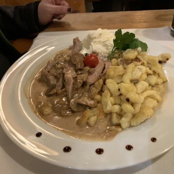 Restaurant Schnabel - Veal schnitzel with mushroom sauce - International Near Me - Basel, BS Restaurant Schnabel - Veal schnitzel with mushroom sauce - International Near Me - Basel, BS