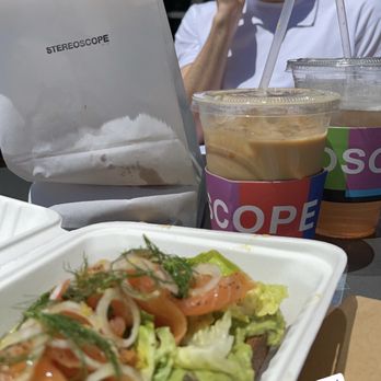Stereoscope - Rose Bud Tea & Spanish Latte Smoked Salmon Toast - Coffee Roasteries Near Me - Newport Beach, California