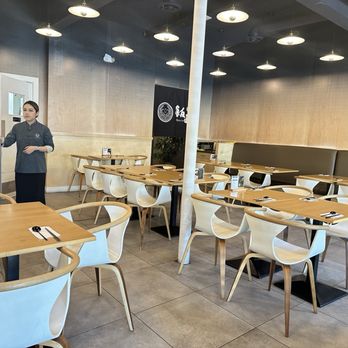 A.Bento - uniformed servers, light wood, curved chairs, pendant lights - Taiwanese Near Me - Vancouver, British Columbia
