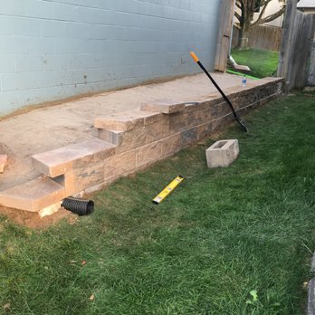 Total Lawn and Landscaping - Wall complete, ready for flagstone - Landscaping Near Me - Omaha, Nebraska Total Lawn and Landscaping - Wall complete, ready for flagstone - Landscaping Near Me - Omaha, Nebraska