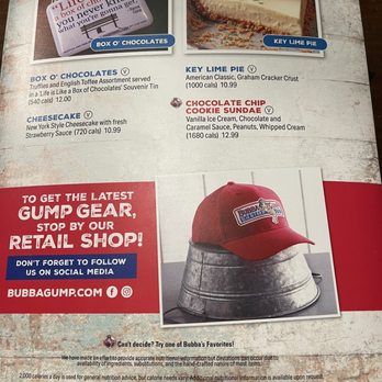 Bubba Gump Shrimp - Desserts menu at Bubba Gump Shrimp in Daytona Beach. - Southern Near Me - Daytona Beach, Florida