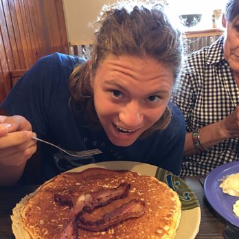 Granny D's - Pancake with side of bacon - Coffee & Tea Near Me - Canyon Lake, Texas Granny D's - Pancake with side of bacon - Coffee & Tea Near Me - Canyon Lake, Texas