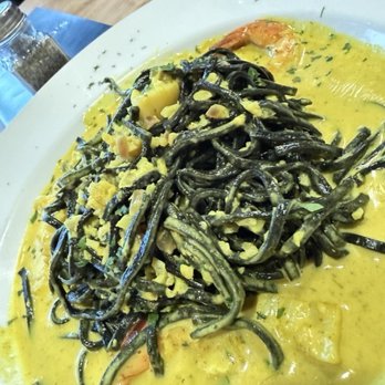 Marko’s Breakfast & Dinner - Black ink squid spaghetti with garlic, curry sauce, and seafood (shrimp, scallops). - Italian Near Me - Monrovia, California Marko’s Breakfast & Dinner - Black ink squid spaghetti with garlic, curry sauce, and seafood (shrimp, scallops). - Italian Near Me - Monrovia, California