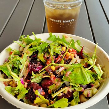 Honest Mary's - Mediterranean Harissa with Ahi Tuna along with Green Yaopon Iced Tea - New American Near Me - Austin, Texas