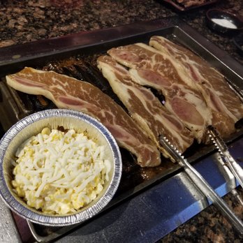 Let's Gogi - LA Kalbi Short Ribs and Corn Cheese (before cooking and cutting) - Korean Near Me - Rowland Heights, California Let's Gogi - LA Kalbi Short Ribs and Corn Cheese (before cooking and cutting) - Korean Near Me - Rowland Heights, California