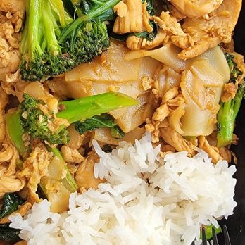 Thai Ginger - Redmond - Phad See Lew - rice noodles stir-fried in soy sauce with scrambled eggs, 'merican broccoli & chinese broccoli + side of jasmine rice. - Thai Near Me - Redmond, Washington Thai Ginger - Redmond - Phad See Lew - rice noodles stir-fried in soy sauce with scrambled eggs, 'merican broccoli & chinese broccoli + side of jasmine rice. - Thai Near Me - Redmond, Washington