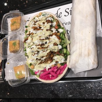Mr. Kabob Xpress Grille & Catering Southfield - Baklava on left, Chicken Shawarma Bowl and Chicken Shawarma Wrap - Mediterranean Near Me - Southfield, Michigan Mr. Kabob Xpress Grille & Catering Southfield - Baklava on left, Chicken Shawarma Bowl and Chicken Shawarma Wrap - Mediterranean Near Me - Southfield, Michigan