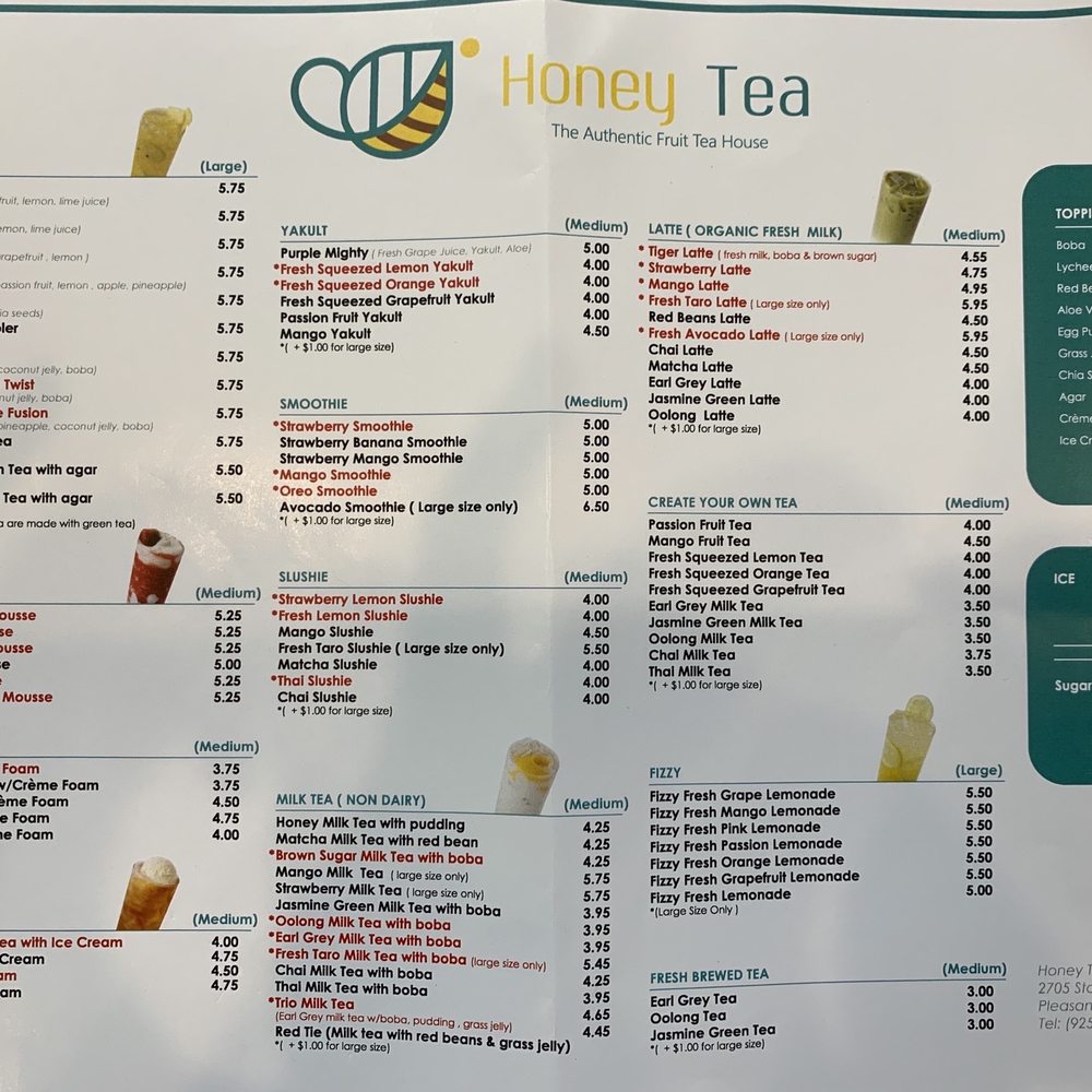 Honey Tea - Menu - Coffee & Tea Near Me - Pleasanton, California Honey Tea - Menu - Coffee & Tea Near Me - Pleasanton, California