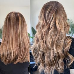The SunRoom Salon - Before and after Hand Tied Hair Extensions by Owner / Stylist Samantha