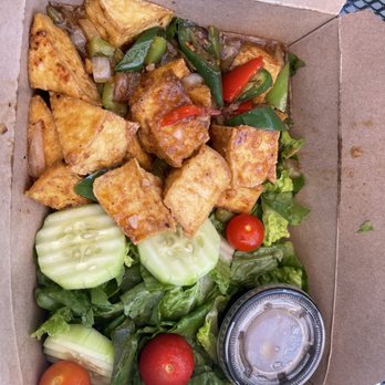 TNK Vegan Cafe - Salt and Pepper tofu with salad. - Vegan Near Me - Modesto, California TNK Vegan Cafe - Salt and Pepper tofu with salad. - Vegan Near Me - Modesto, California