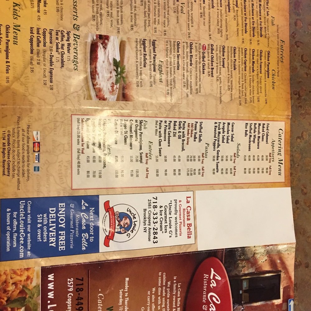 La Casa Bella - Take out menu - Italian Near Me - Brooklyn, New York