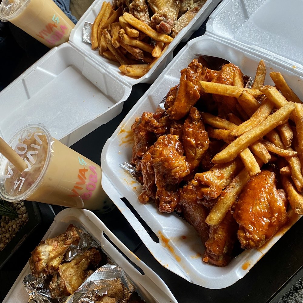 WingMan Redlands - Honey garlic parm., bangin buffalo, boneless plain, lemon pepper w/fries. Viva La Boba- iced Americano w/hazelnut, half&half, and boba. - Chicken Wings Near Me - Redlands, California WingMan Redlands - Honey garlic parm., bangin buffalo, boneless plain, lemon pepper w/fries. Viva La Boba- iced Americano w/hazelnut, half&half, and boba. - Chicken Wings Near Me - Redlands, California