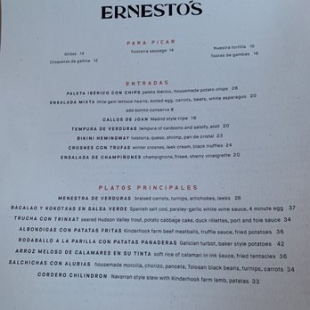 Ernesto’s - Menu - Basque Near Me - New York, New York Ernesto’s - Menu - Basque Near Me - New York, New York