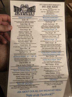 Menu photo 7 Top Fuel Saloon Braidwood, IL