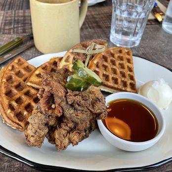 The Buttery - Chicken and waffles. Every bit of this was next level, including the pickles and butter with flakes of sea salt. - Wine Bars Near Me - Saint Johnsbury, Vermont The Buttery - Chicken and waffles. Every bit of this was next level, including the pickles and butter with flakes of sea salt. - Wine Bars Near Me - Saint Johnsbury, Vermont