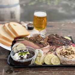 Paper Plate  BBQ - An assortment of the 1/2 lb meats, beans, and coleslaw.  Plus a delicious Fort George IPA from Play.