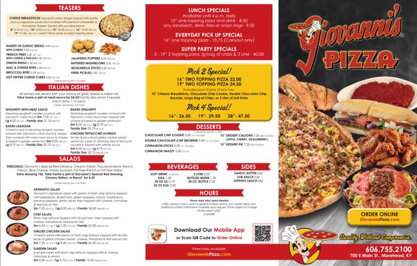 Menu photo 1 Giovanni's Pizza Morehead, KY