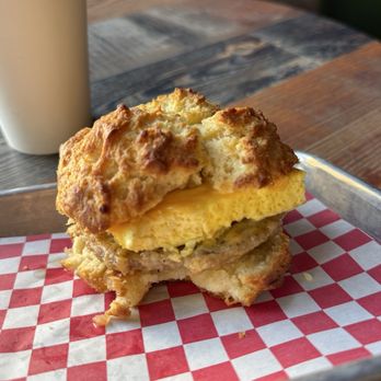 Coat Check Coffee - egg sausage breakfast sandwich - Coffee & Tea Near Me - Indianapolis, Indiana