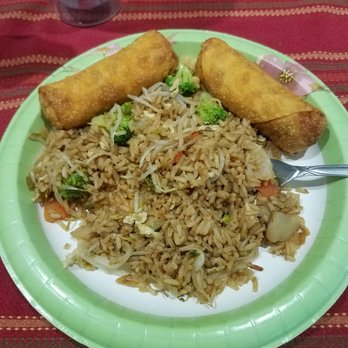 Kanton Kanton Chinese Restaurant - This is half of a pint of vegetable fried rice and two vegetable egg rolls - Chinese Near Me - Davie, Florida