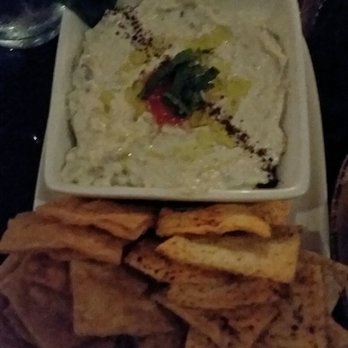 Pera Soho - Eggplant in yogurt appetizer with fresh home made pita chips - Mediterranean Near Me - New York, New York