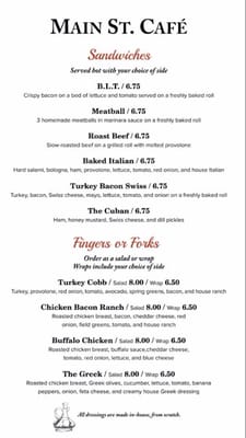 Menu photo 6 Main Street Cafe Claysville, PA