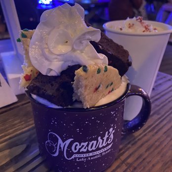 Mozart's Coffee Roasters - brownies with ice cream (we got to keep the cup) peppermint hot chocolate - Coffee & Tea Near Me - Austin, Texas Mozart's Coffee Roasters - brownies with ice cream (we got to keep the cup) peppermint hot chocolate - Coffee & Tea Near Me - Austin, Texas