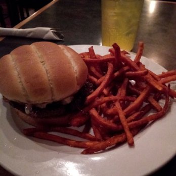 Railshake - Blue cheese burger, sweet potato fries and Ski - Bars Near Me - Highland, Illinois