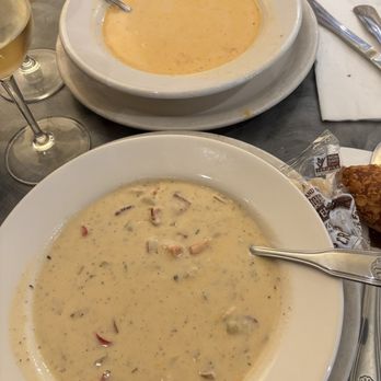 Cracked Crab - Crab bisque on top, Clam Chowder on the bottom. Both were excellent. - Seafood Near Me - Pismo Beach, California Cracked Crab - Crab bisque on top, Clam Chowder on the bottom. Both were excellent. - Seafood Near Me - Pismo Beach, California