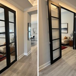 Stafford Home Renovations - This doorway had pocket doors which we replaced with these beautiful matte black French doors that provide a much more modern & sleek look!