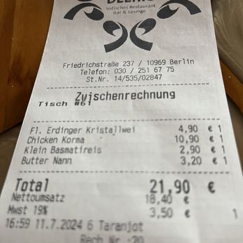 Delhi6 - Zwischenrechnung - Indian Near Me - Berlin, BE