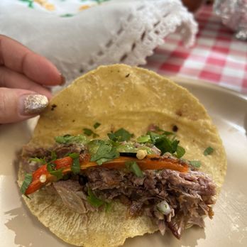 El Pato - Pilar brought me one barbacoa taco to sample since we didn't have room for a full order - Barbeque Near Me - San Miguel de Allende, GUA