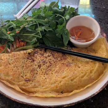Lantern House Viet Bistro - Bánh xèo (Vietnamese crepe) with shrimp and pork. Pretty good here. Mild flavor but lots of herbs. Properly cooked. Not enough lettuce. - Vietnamese Near Me - Falls Church, Virginia Lantern House Viet Bistro - Bánh xèo (Vietnamese crepe) with shrimp and pork. Pretty good here. Mild flavor but lots of herbs. Properly cooked. Not enough lettuce. - Vietnamese Near Me - Falls Church, Virginia