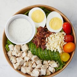 Chilmark General Store - Chilmark Club Salad Little Leaf greens, chicken, bacon, hard boiled egg, shredded Jasper Hill cheese, cucumber, tomato, ranch dressing