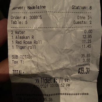 Ichima - Receipt - Sushi Bars Near Me - Pasadena, California