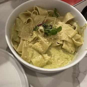 Wooden Paddle - Basil Pesto Pappardelle - Pizza Near Me - Lemont, Illinois Wooden Paddle - Basil Pesto Pappardelle - Pizza Near Me - Lemont, Illinois