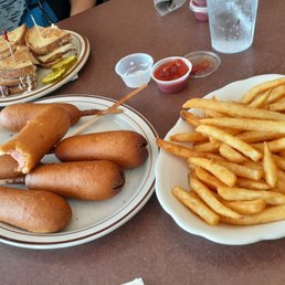 Corn dogs and fries Corn dogs and fries