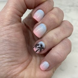 Ombré dip nails with palm tree art