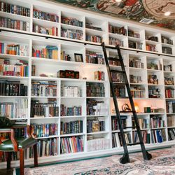 Artisan Custom Closets - Custom shelving with a sliding ladder for magical home library.