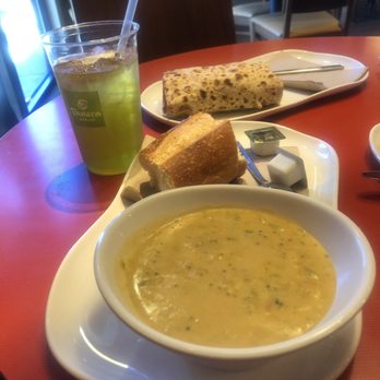 Panera Bread - Broccoli and cheddar soup and spinach ,egg white,avocado wrap. - Sandwiches Near Me - Merced, California