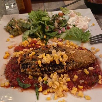 Casa Del Sol - Chilli rellenos entree with one pepper topped with corn? - Mexican Near Me - Nyack, New York Casa Del Sol - Chilli rellenos entree with one pepper topped with corn? - Mexican Near Me - Nyack, New York