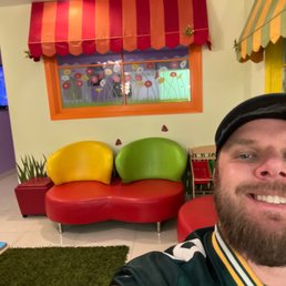 Such a colorful waiting room!!! This is one of three they have, great for social distancing.