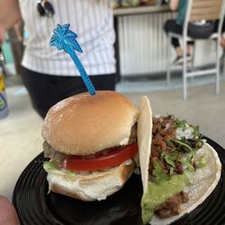 Toast of Gaslamp - Cheeseburger in Paradise and Carne Asada taco from Landshark Bar & Grill