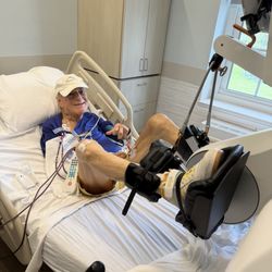 Burke Rehabilitation Hospital - Outpatient Services - This iis " bemo": a machine that can run on the Bed for leg strength