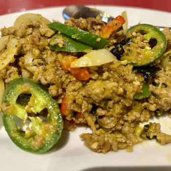 Bayon Temple - Cha Eark Beef - Minced beef with Lemon Grass, peanuts, onion, sweet bell peppers and jalapeno. It's was very good! - Cambodian Near Me - Campbell, California Bayon Temple - Cha Eark Beef - Minced beef with Lemon Grass, peanuts, onion, sweet bell peppers and jalapeno. It's was very good! - Cambodian Near Me - Campbell, California