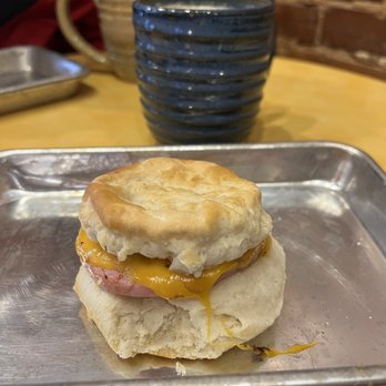 Square Beans Coffee - (From the closest) Ham and cheese biscuit sandwich.  Caramel latte.  Almond chai latte. - Coffee & Tea Near Me - Collierville, Tennessee